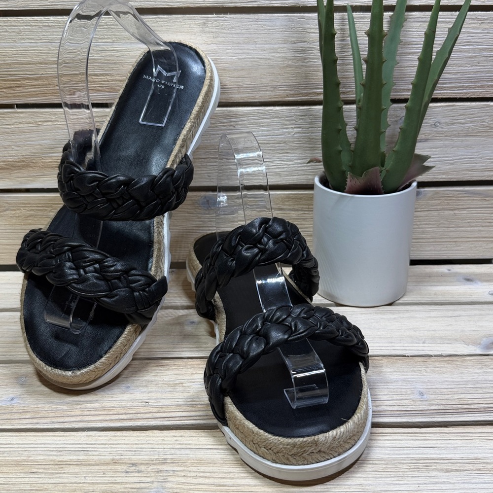 MARC FISHER Women's Jaimee Espadrille Slide Sandals Braided Leather Size 9.5M